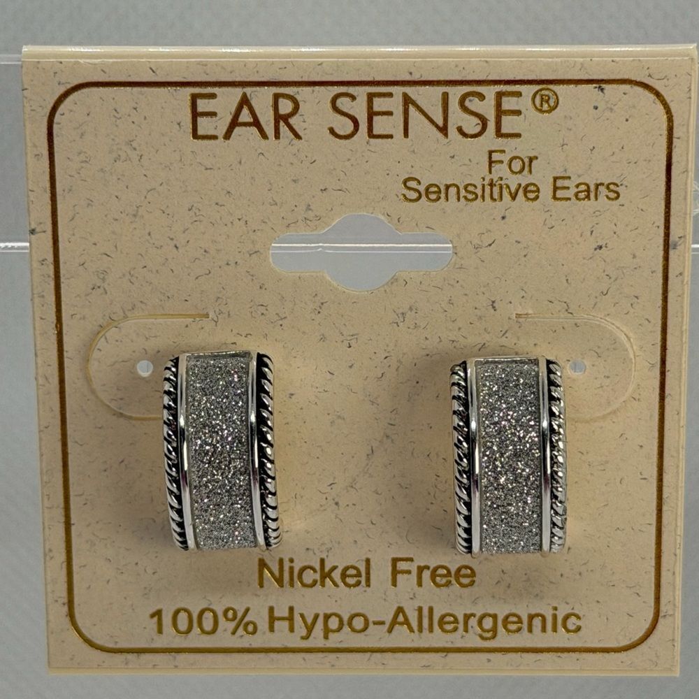 3For$20Ear Sense  Silver Sparkle Rope Detail Hoop Earrings Silver Hypoallergenic